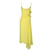 MSGM Asymmetrisk Ruffles Klänning Yellow, Dam