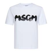 MSGM Vita Ribbade Crewneck T-shirts och Polos White, Dam