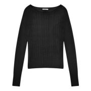 Patrizia Pepe Svart Tröja Båthals Slim Fit Black, Dam