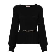 Twinset Svart Stickad Båtringad Ballongärm Sweaters Black, Dam