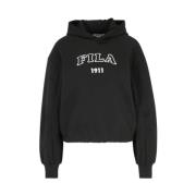 Fila Broderad bomullshoodie för kvinnor Black, Dam