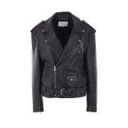 Saint Laurent Svart Vadderad Biker Läderjacka Black, Dam