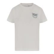 PINKO Kristall Logo Bomull T-shirt White, Dam