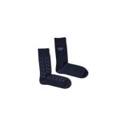 Emporio Armani Blå Bomull Crew Socks Logo Print Blue, Herr