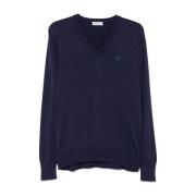 Bally Navy Blue V-Neck Sweater Blue, Herr