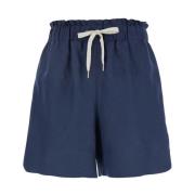 Eleventy Blå Linne Dragsko Midja Shorts Kvinna Blue, Dam