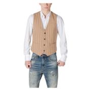 Gianni Lupo Pinstripe V-Neck Sleeveless Gilet Beige, Herr