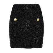 Balmain Tweed Mini Kjol Guld Knappdetalj Black, Dam