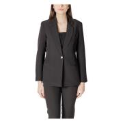 ICHI Klassisk Knappblazer med Fickor Black, Dam