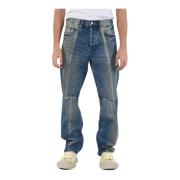 Purple Brand Straight Leg Denim Jeans Med Fransad Nederkant Blue, Herr