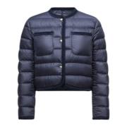 Moncler Kort Flätad Trim Dunjacka Marinblå Blue, Dam