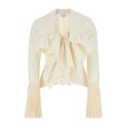 Alexander McQueen Ivory Vävd Pappersblandning Blus White, Dam