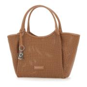 Emporio Armani Karamellvävd handväska med metallcharm Brown, Dam