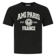 Ami Paris Tryckt Logotyp Svart Ekologisk Bomull T-shirt Black, Herr