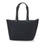 Emporio Armani Svart Nylon Shopper Handväska med Läderinsatser Black, ...