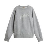 Woolrich Grå Crew Neck Sweater med Logo Print Gray, Dam