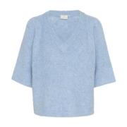 Kaffe Mjuk Chambray V-Ringad Pullover Tröja Blue, Dam