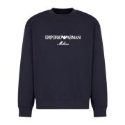 Emporio Armani Logo Broderade Sweaters Regular Fit Blue, Herr