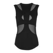 Balmain Ärmlös mix jersey mesh cut out top Black, Dam