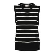 Kaffe Randig Slipover Topp Svart/Krita Stripe Black, Dam