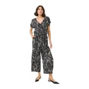 Kaffe Jumpsuit med Grafiskt Tryck och Korta ärmar Black, Dam