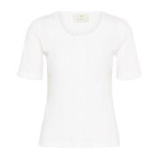 Kaffe Pointelle T-Shirt Top White, Dam