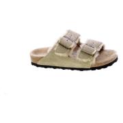 Birkenstock Taupe Mocka Dubbelrem Sandaler Beige, Dam