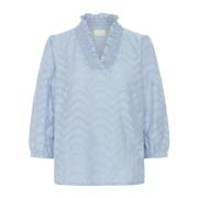 Kaffe Mjuk Chambray Blus med Volangdetalj Blue, Dam