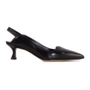 Mara Bini Svarta läder slingback sandaler spetsig design Black, Dam