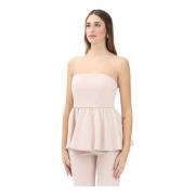 Max Mara Elegant Rosa Axelbandslös Topp Volang Beige, Dam