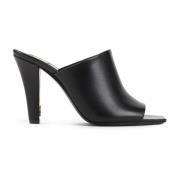 Saint Laurent Svarta Lädertofflor Eleganta Klackar Black, Dam