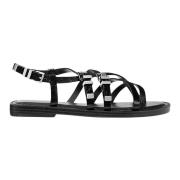 Michael Kors Platt sandal med sprucken läderremmar Black, Dam