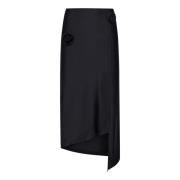 Coperni Svart Asymmetrisk Midi Kjol med Tygblommor Black, Dam