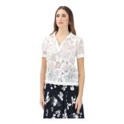 Max Mara Vit Blommig Spets Polo Skjorta White, Dam