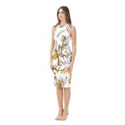 Versace Jeans Couture Barock Outline Vit Midi Klänning Multicolor, Dam