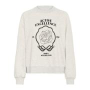 Kaffe Grå Melange Sweatshirt med Fronttryck Gray, Dam