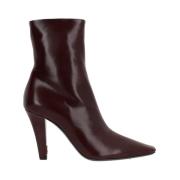 Saint Laurent Burgundy Läder Dragkedjeboots Brown, Dam