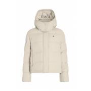 Calvin Klein Jeans Beige Turtleneck Zip-Up Jacka med Huva Beige, Dam