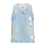 MM6 Maison Margiela Ljusblå Tröja med Distressed Effekt Blue, Dam