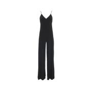 Norma Kamali Svart Jumpsuit med Breda Ben V-ringning Black, Dam