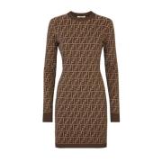 Fendi Brun Jacquard Bomullsklänning Brown, Dam