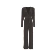 Norma Kamali Brun Dolman Jumpsuit Elegant V-Hals Brown, Dam