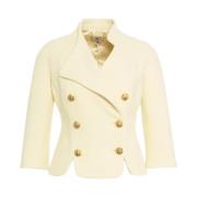 Elisabetta Franchi Gul Diamond Tweed Blazer Beige, Dam