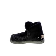 Mou Svarta Mocka Ankelboots med Ullstickning Black, Dam