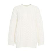 KAOS Vit Kabelstickad Tröja Aw24 White, Dam