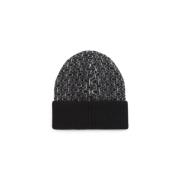 Calvin Klein Monogram Fold Turn Up Beanie Black, Dam