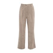 8PM Elegant Beige Corduroy Byxor Aw24 Beige, Dam