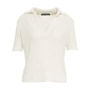 KAOS Beige Stickad Polo med Glitterdetaljer Beige, Dam