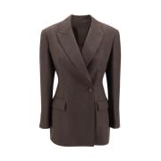 Brunello Cucinelli Elegant Linne Dubbelknäppt Blazer Brown, Dam