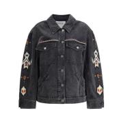 Isabel Marant Étoile Broderad Jeansjacka, Klassisk Stil Black, Dam